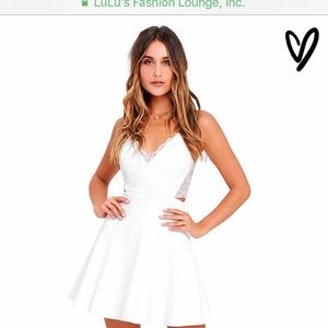 Lulus “PERFECT EVENING IVORY LACE SKATER DRESS”